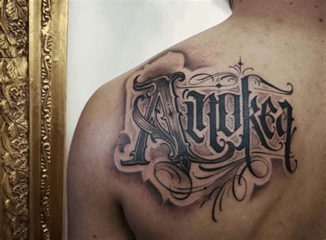 The tattoo script is big, bold, and not for a website or person who wants to present themselves in any way remotely subdued. Lettering Tattoos - Otautahi Tattoo - Auckland Studio