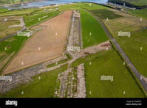 Aerial View Of An Old Abandoned Ww2 Airfield And Runway Rnas Dale
