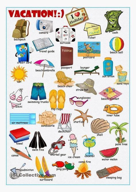 Vacation Vocabulary Aulas De Inglês Para Crianças Atividades Em