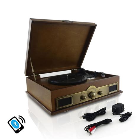 Pyle Vintage Bluetooth Turntable With Digital Mp3 Recording Wood
