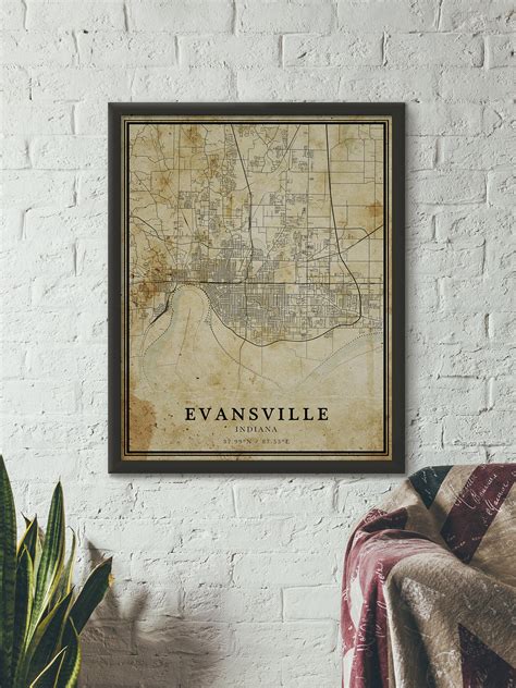 Vintage Evansville Map Indiana Vintage Style Map City Map Etsy