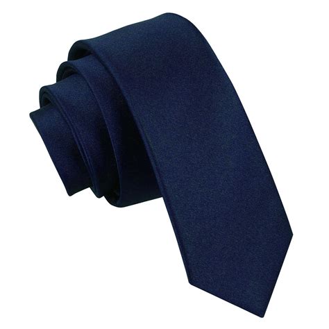 Mens Plain Navy Blue Satin Skinny Tie