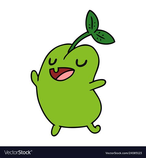 Cartoon Kawaii Cute Sprouting Bean Royalty Free Vector Image
