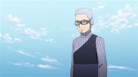 An Anime Character Wearing Glasses And A Striped Shirt Standing In
