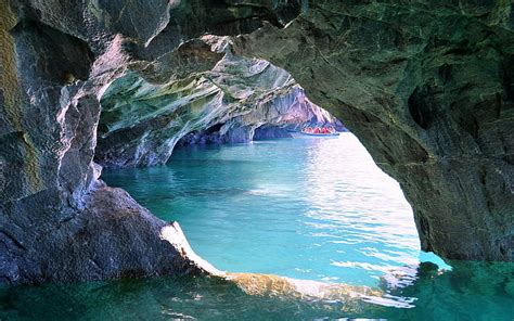 Water Rock Cave Chile Landscape Lake Nature Erosion Turquoise