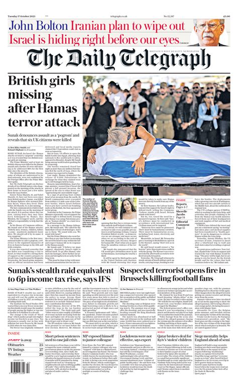 Daily Telegraph Front Page 17th Of October 2023 Tomorrow S Papers Today