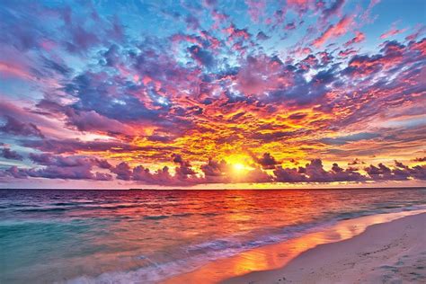 Colorful Sunset Over Ocean On Maldives Wall Mural Wallpaper Canvas