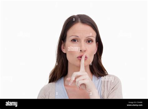Woman Asking For Silence Stock Photo Alamy