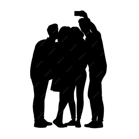 Premium Vector Group Of Man And Woman Taking Selfie Through Mobile Phone Group Selfie