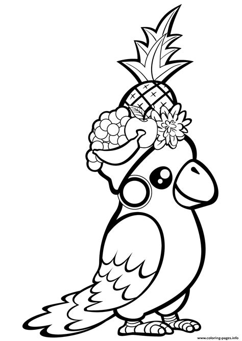 cute parrot  fruit   head coloring pages printable