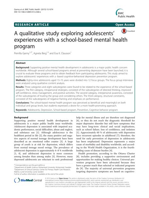 Pdf A Qualitative Study Exploring Adolescents Experiences With A