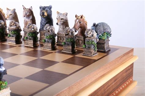A Chess Board With Various Animal Figurines On It