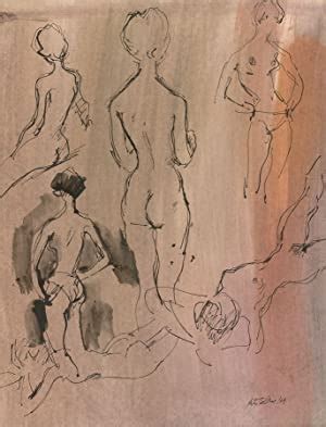 Peter Collins ARCA Pair Of Pen And Ink Drawings Nude Posing II Von Peter Collins ARCA