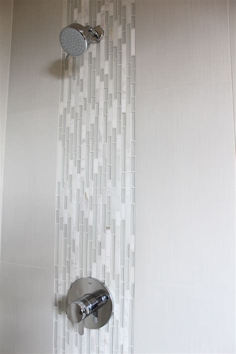 Waterfall Detail In Master Shower Emser Tile 12x24 Strands In Pearl
