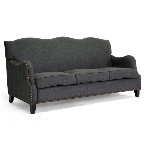 The Dark Charcoal Grey Linen Sofa Features Stylish Curves On The