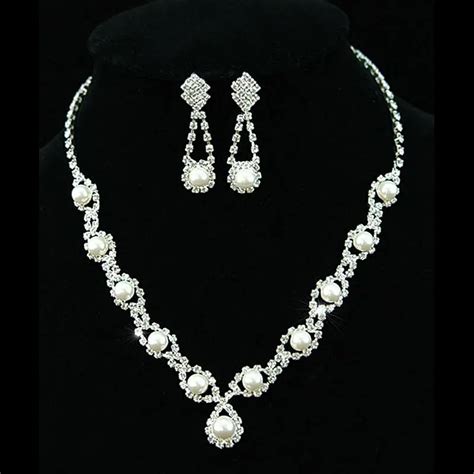 buy bridal wedding party quality white simulated pearl crystal necklace