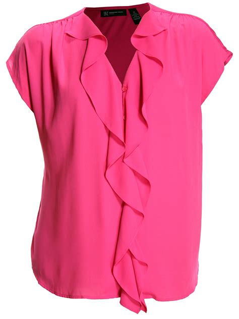 Inc Women S Plus Short Sleeve Ruffle Front Button Down Blouse 0x Intense Pink