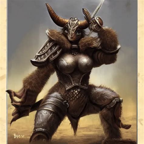 Fantasy Concept Art Armored Female Minotaur Brown Stable Diffusion