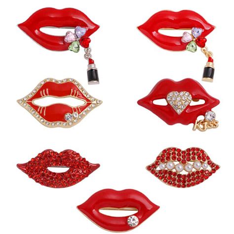 red color rhinestone lip brooch for women sexy mouth brooch pin shining jewelry ebay