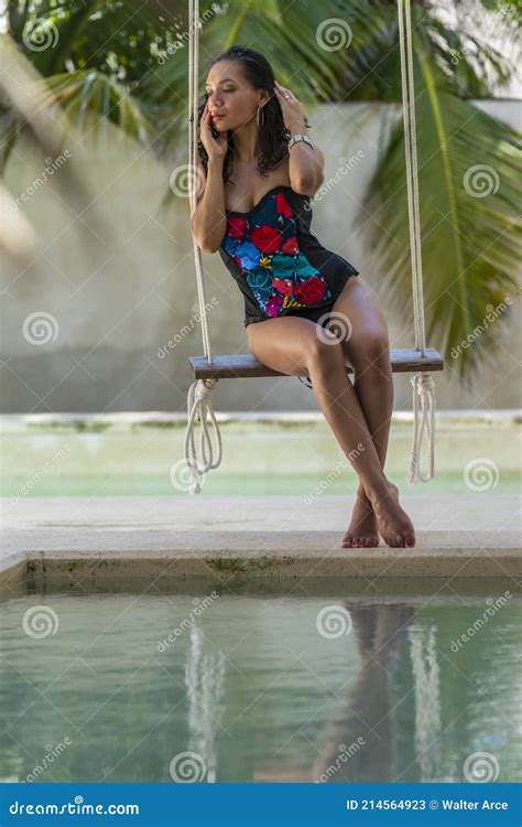 A Lovely Ethnic Bikini Model Poses While On Vacation In The YucatÃ¡n Peninsula Near Merida