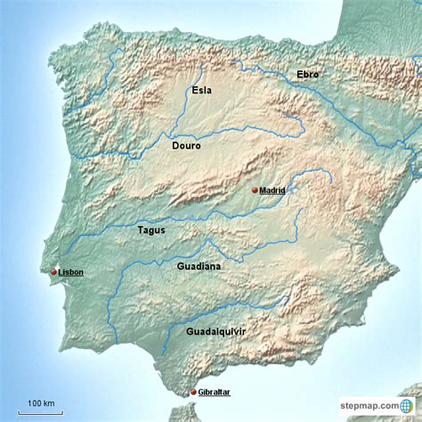 Stepmap Spain Releif And Rivers Landkarte Für Spain