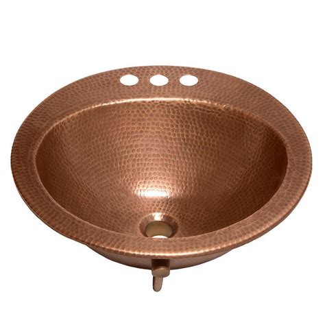 SINKOLOGY Bell Drop In Handmade Copper Bathroom Sink With In Faucet Holes And Overflow In