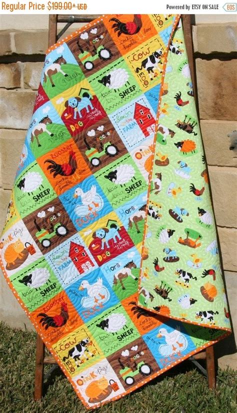 Last One Farm Quilt Bright Unisex Tractor Blanket Cows Horses Baby