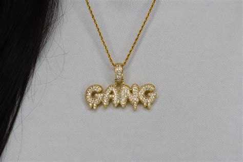Gang Drip White Pave Cz Pendant Necklace Gold Drip Gang Etsy