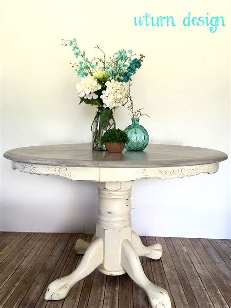 Round Table Painted White With Driftwood Top Painted Round Tables