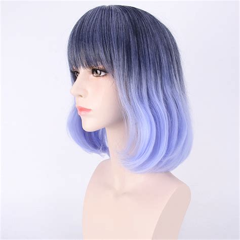 35 40cm Blue Gradient Cosplay Wig Woman Short Curly Hair