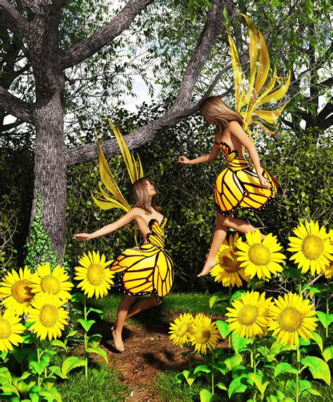 Fairies And Sunflowers Digital Art By Barroa Artworks Fine Art America