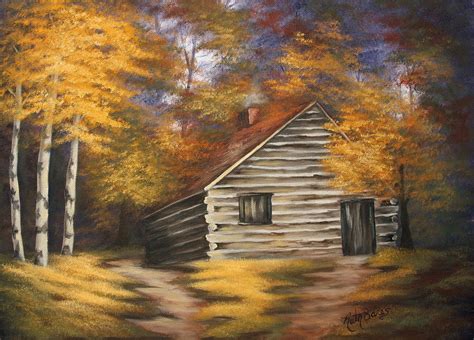 Cabin In The Woods Painting By Ruth Bares