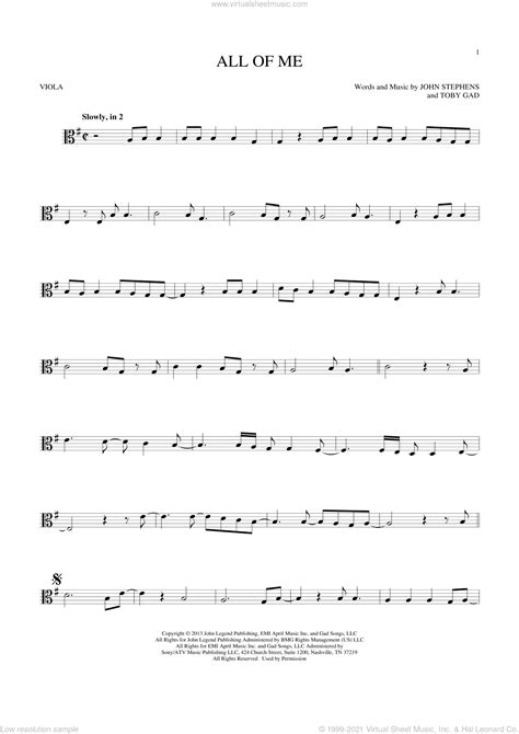 Legend All Of Me Sheet Music For Viola Solo Pdf Interactive