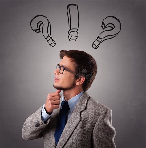 Young Man Thinking With Question Marks Overhead Stock Image Image Of