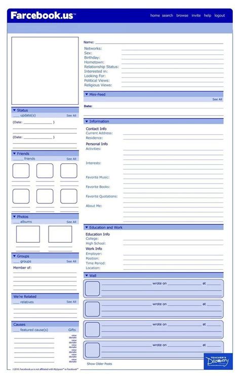 Facebook Profile Worksheets | Facebook templates, Facebook profile ...