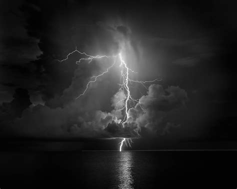 Black And White Beach Lightning