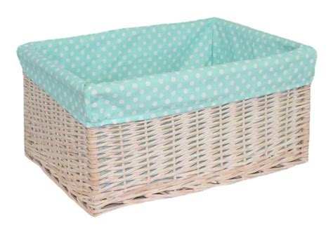 White Wash Wicker Lined Storage Basket Rectangular Willow Small In