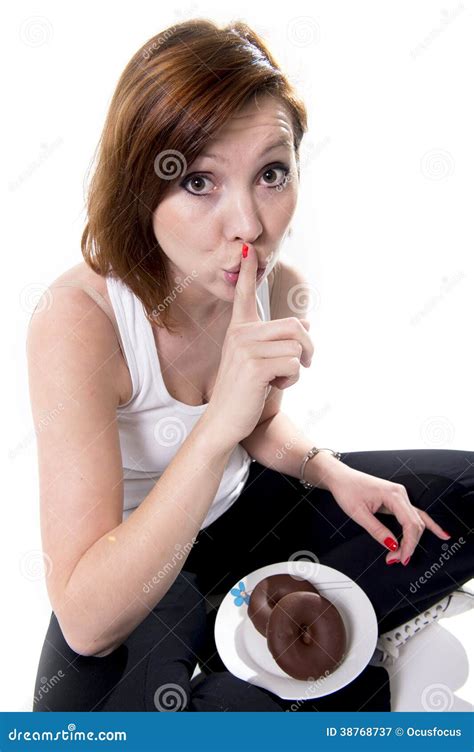 Red Hair Woman Secretly Eating A Chocolate Donut Stock Image Image Of Meal Diet 38768737
