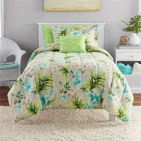 Buy N2 6 Piece Neutral Lush Aqua Green Tropical Comforter Twin Set