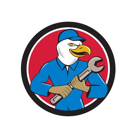 American Bald Eagle Mechanic Spanner Circle Cartoon 11426699 Vector Art