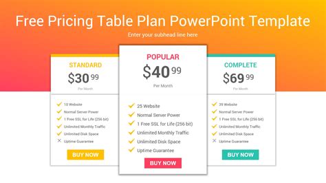 Free Pricing Table Plan Powerpoint Template Pricing Table Powerpoint