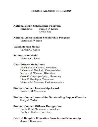 Free 10 Award Ceremony Program Samples And Templates In Ms Word Pdf