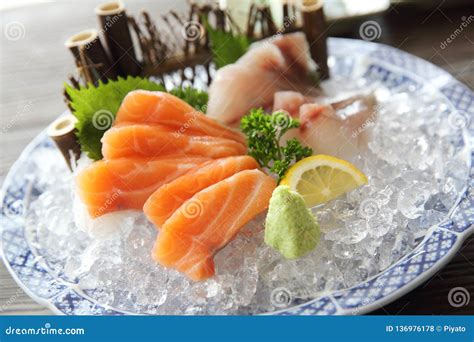 Salmon And Red Snapper Sashimi Japanese Food Stock Photo Image Of