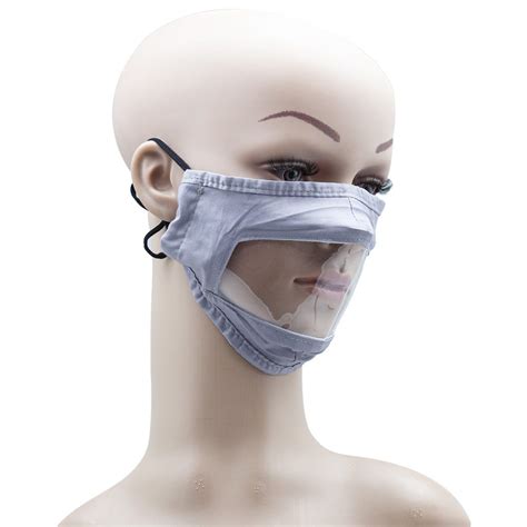 Adult Mask Fabric Clear Mouth Shield Adjustable Earloops Grey For Deaf