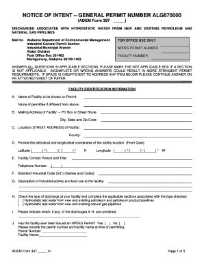 Fillable Online Adem Alabama NOTICE OF INTENT GENERAL PERMIT NUMBER