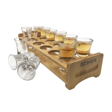 12 Shot Glass Wine Cup Set Wood Holder Rack For Tequila Whiskey Vodka And Others Ebay