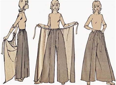 Palazzo Pants With Skirt Overlay Pattern Vintage 1970s Pantskirt Sewing