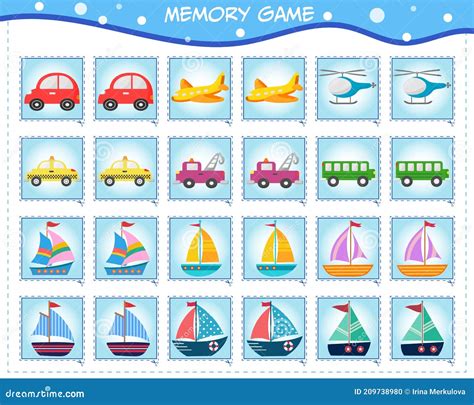 Memory Game For Children The Set Includes Cards With Transport Stock