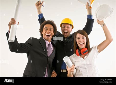 Three Excited Business People Cheering Stock Photo Alamy
