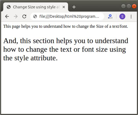 How To Change Font Size In Html Using Html Tagusing An Inline Style